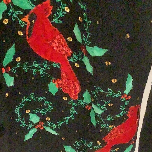 Christmas Cardigan embroidered Appliquéd Sequins Beaded Cardinals Size PM NWT - Picture 9 of 16